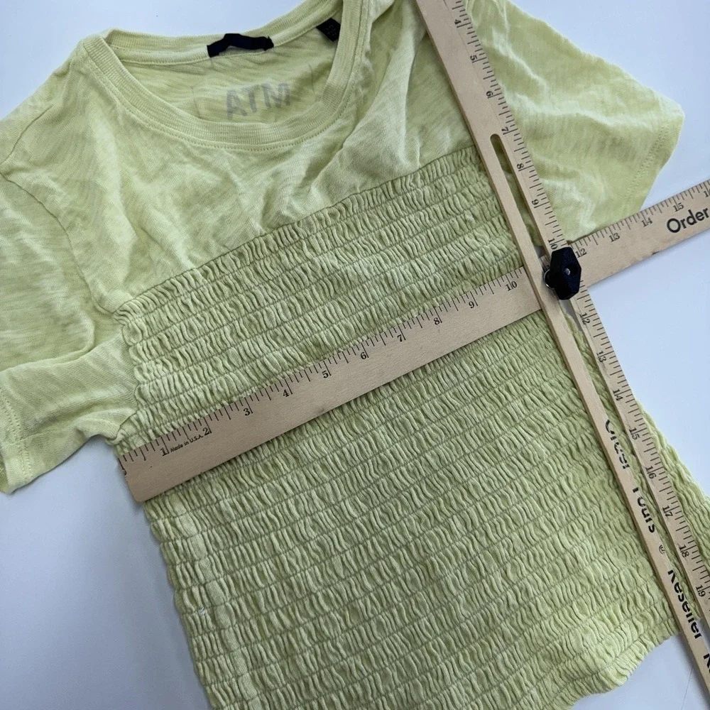 ATM Anthony Thomas Melillo Tee Women Large‎ Yellow Smocked Slub Cotton
